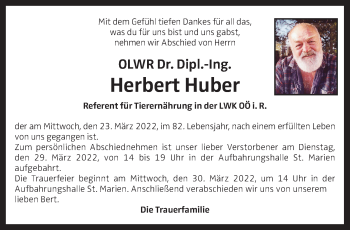 Traueranzeige von Herbert Huber von OÖNachrichten