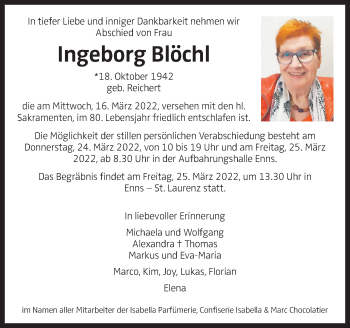 Traueranzeige von Ingeborg Blöchl von OÖNachrichten