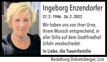 Traueranzeige von Ingeborg Enzenhofer von OÖNachrichten