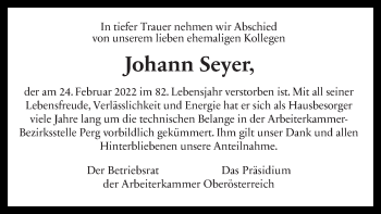 Traueranzeige von Johann Seyer von OÖNachrichten