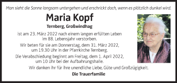 Traueranzeige von Maria Kopf von OÖNachrichten