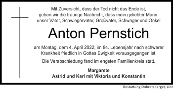 Traueranzeige von Anton Pernstich von OÖNachrichten