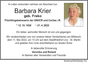Traueranzeige von Barbara Krier von OÖNachrichten