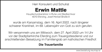 Traueranzeige von Erwin Mattle von OÖNachrichten