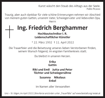 Traueranzeige von Friedrich Berghammer von OÖNachrichten