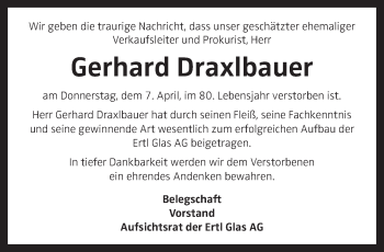 Traueranzeige von Gerhard Draxlbauer von OÖNachrichten