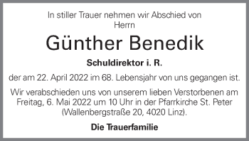 Traueranzeige von Günther Benedik von OÖNachrichten