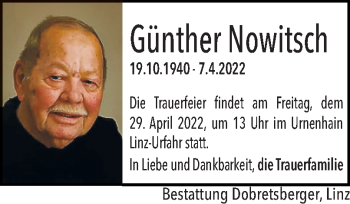 Traueranzeige von Günther Nowitsch von OÖNachrichten