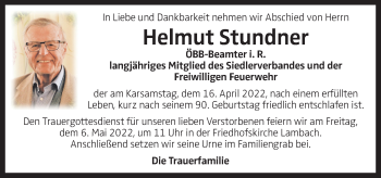 Traueranzeige von Helmut Stundner von OÖNachrichten