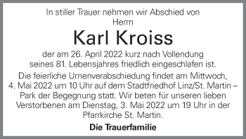 Traueranzeige von Karl Kroiss von OÖNachrichten