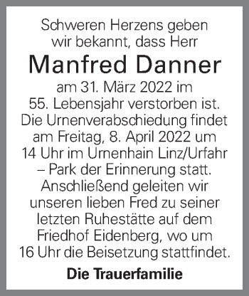 Traueranzeige von Manfred Danner von OÖNachrichten