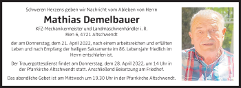 Traueranzeige von Mathias Demelbauer von OÖNachrichten
