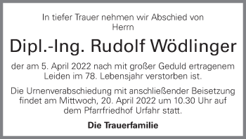 Traueranzeige von Rudolf Wödlinger von OÖNachrichten