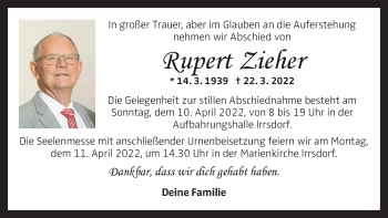 Traueranzeige von Rupert Zieher von OÖNachrichten