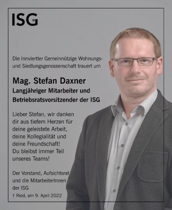 Traueranzeige von Stefan Daxner von OÖNachrichten