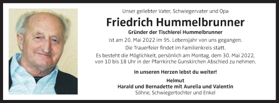 Traueranzeige von Friedrich Hummelbrunner von OÖNachrichten