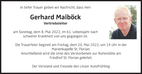 Traueranzeige von Gerhard Maiböck von OÖNachrichten