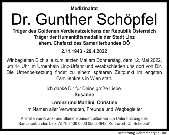 Traueranzeige von Gunther Schöpfel von OÖNachrichten