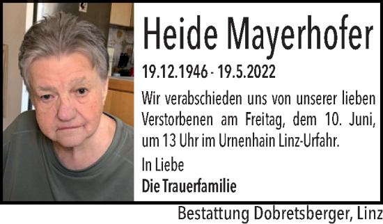 Traueranzeige von Heide Mayerhofer von OÖNachrichten