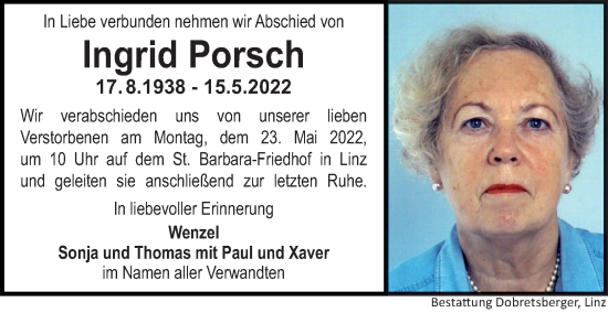 Traueranzeige von Ingrid Porsch von OÖNachrichten