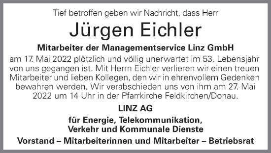 Traueranzeige von Jürgen Eichler von OÖNachrichten