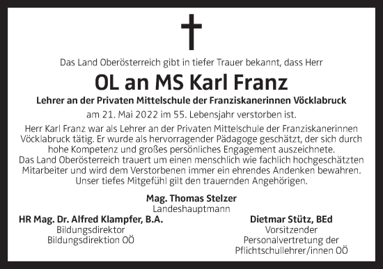 Traueranzeige von Karl Franz von OÖNachrichten