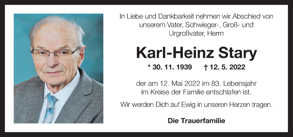  Traueranzeige für Karl-Heinz Stary vom 14.05.2022 aus OÖNachrichten