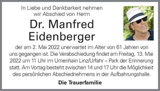 Traueranzeige von Manfred Eidenberger von OÖNachrichten