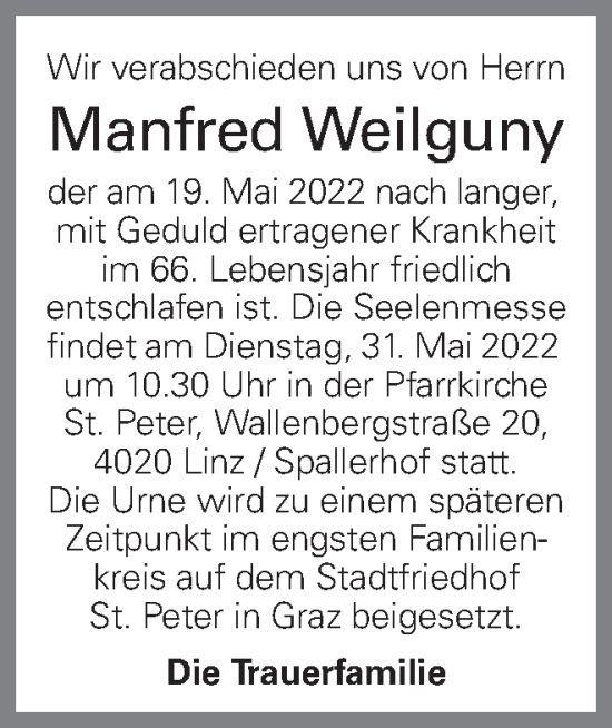 Traueranzeige von Manfred Weilguny von OÖNachrichten
