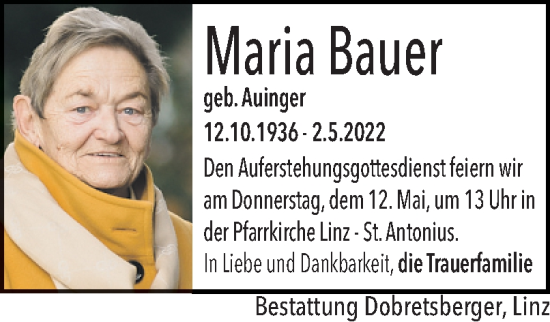 Traueranzeige von Maria Bauer von OÖNachrichten