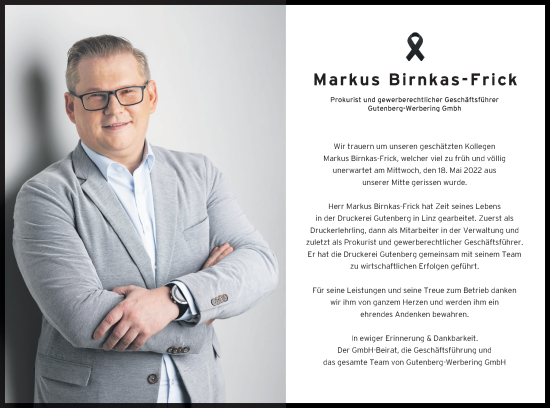 Traueranzeige von Markus Birnkas-Frick von OÖNachrichten