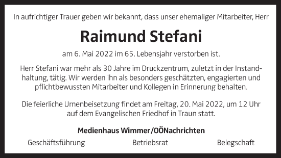 Traueranzeige von Raimund Stefani von OÖNachrichten