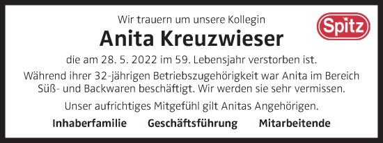 Traueranzeige von Anita Kreuzwieser von OÖNachrichten