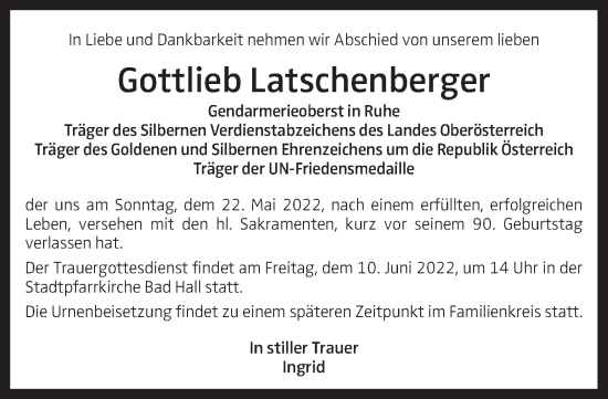 Traueranzeige von Gottlieb Latschenberger von OÖNachrichten