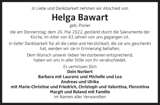 Traueranzeige von Helga Bawart von OÖNachrichten