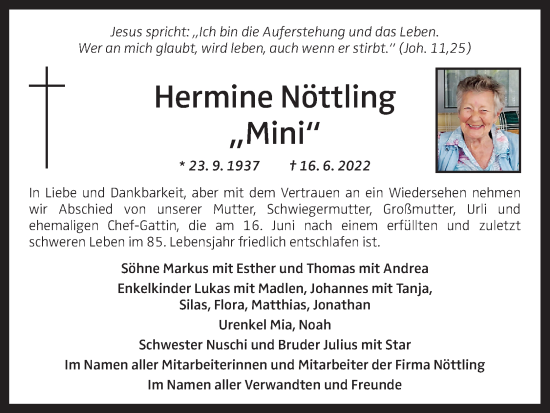Traueranzeige von Hermine Nöttling von OÖNachrichten