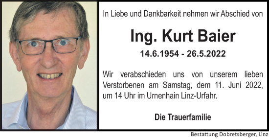 Traueranzeige von Kurt Baier von OÖNachrichten