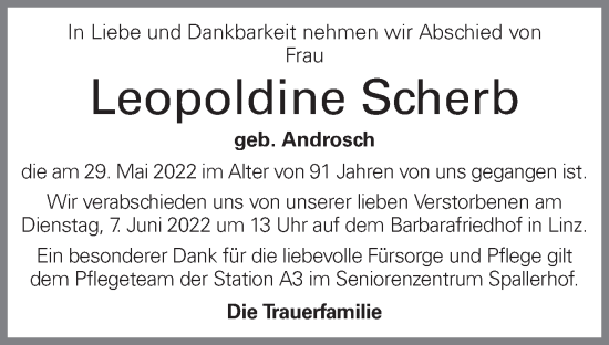 Traueranzeige von Leopoldine Scherb von OÖNachrichten