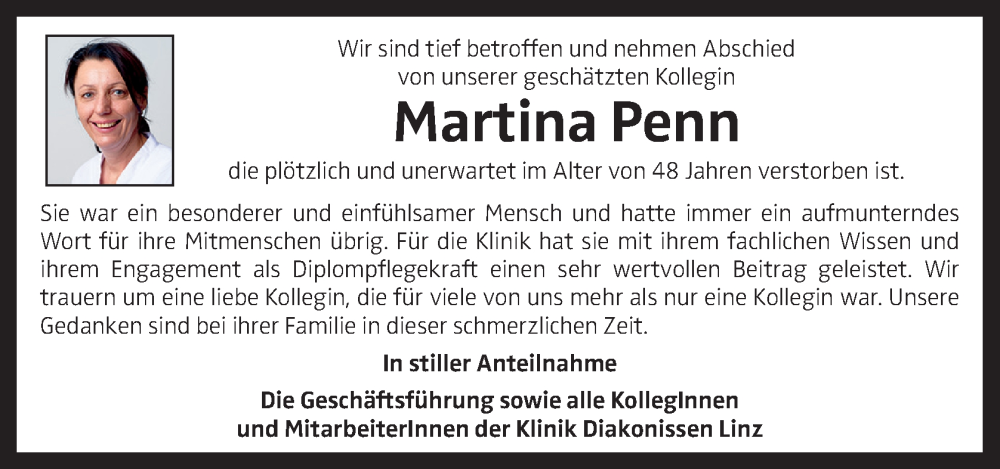  Traueranzeige für Martina Penn vom 23.06.2022 aus OÖNachrichten
