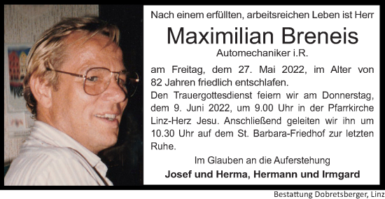 Traueranzeige von Maximilian Breneis von OÖNachrichten