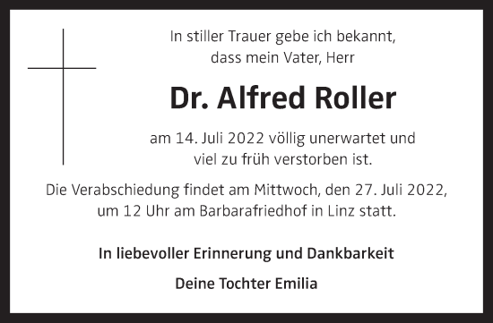 Traueranzeige von Alfred Roller von OÖNachrichten