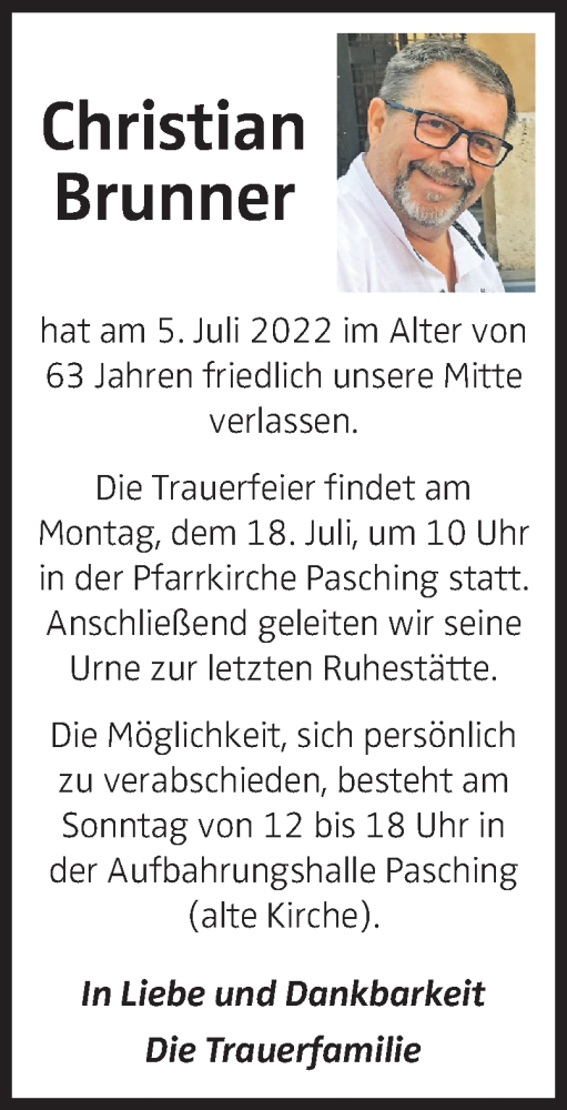 Traueranzeige von Christian Brunner von OÖNachrichten