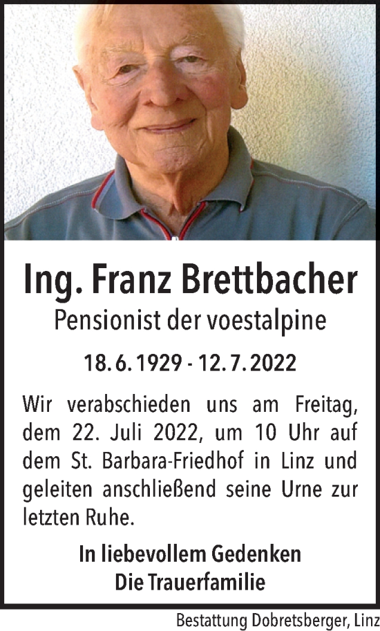 Traueranzeige von Franz Brettbacher von OÖNachrichten
