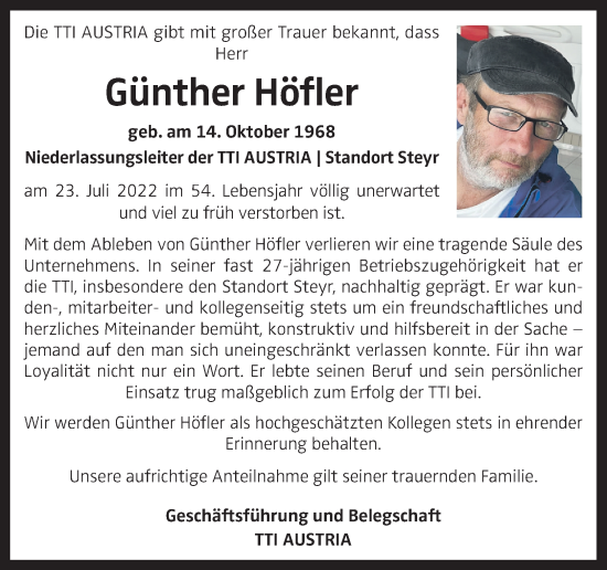 Traueranzeige von Günther Höfler von OÖNachrichten