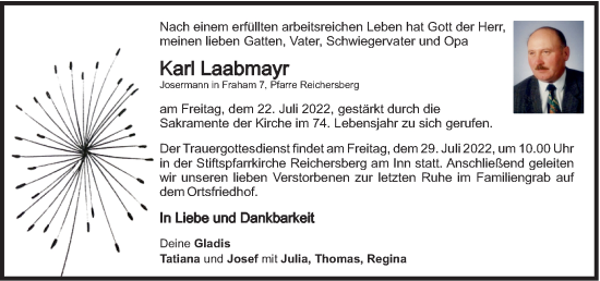 Traueranzeige von Karl Laabmayr von OÖNachrichten