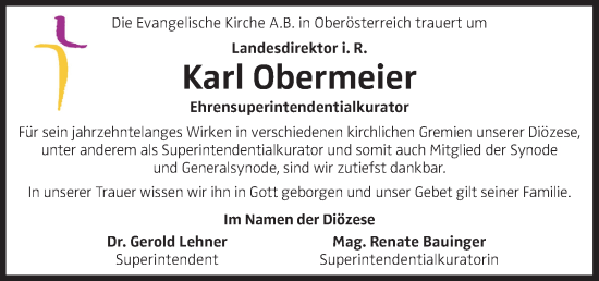Traueranzeige von Karl Obermeier von OÖNachrichten