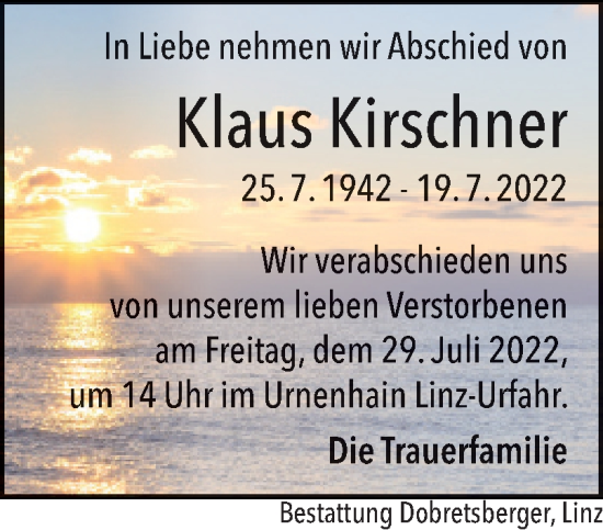 Traueranzeige von Klaus Kirschner von OÖNachrichten