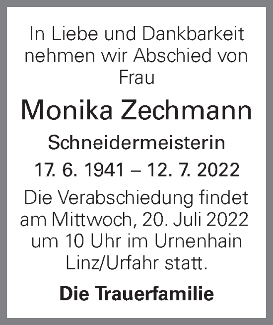 Traueranzeige von Monika Zechmann von OÖNachrichten