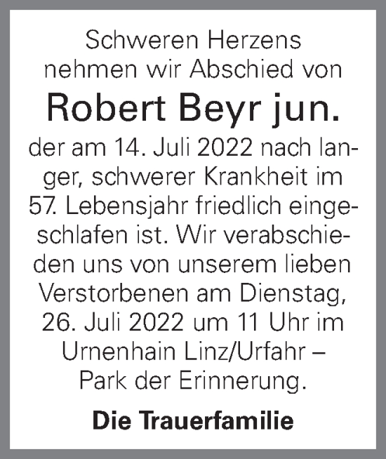 Traueranzeige von Robert Beyr von OÖNachrichten