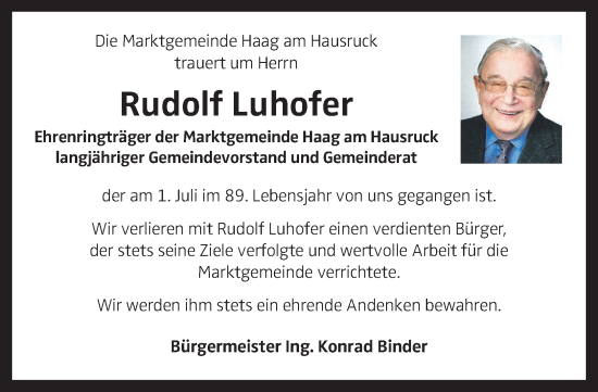 Traueranzeige von Rudolf Luhofer von OÖNachrichten